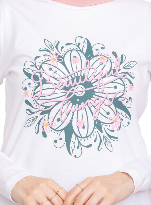 White Printed Long - Sleeve Design 28 - Khotwh